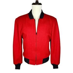 Le Tigre | Men | Vintage 80s Red Wool Felt Bomber Jacket | Size 38 Small